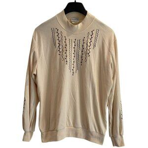 Vintage BonWorth Ivory Embroidered Pullover Size‎ M (Small Stain) 🧵